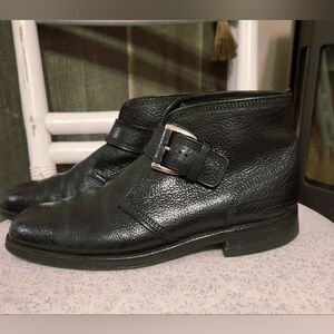 Vintage Florsheim Imperial Guardsman Monk Strap Boot In Black Textured Leather 9